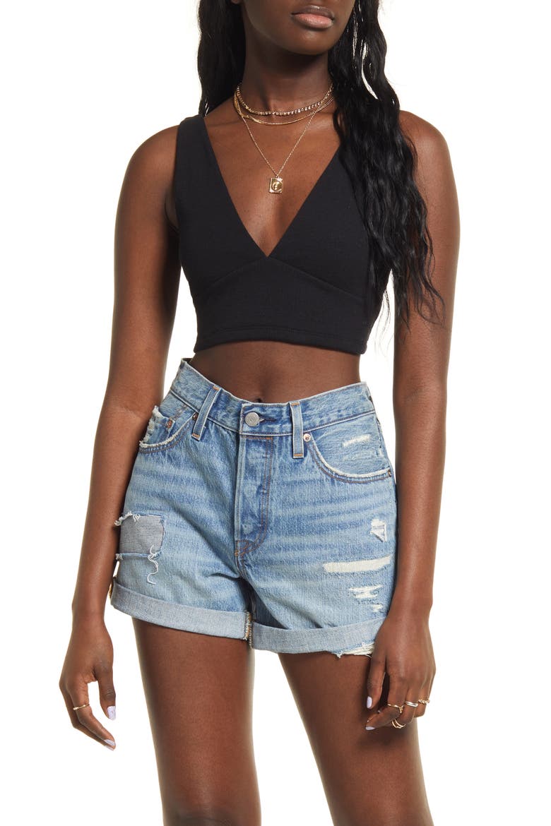 V NECK CROP TANK, Main, color, BLACK