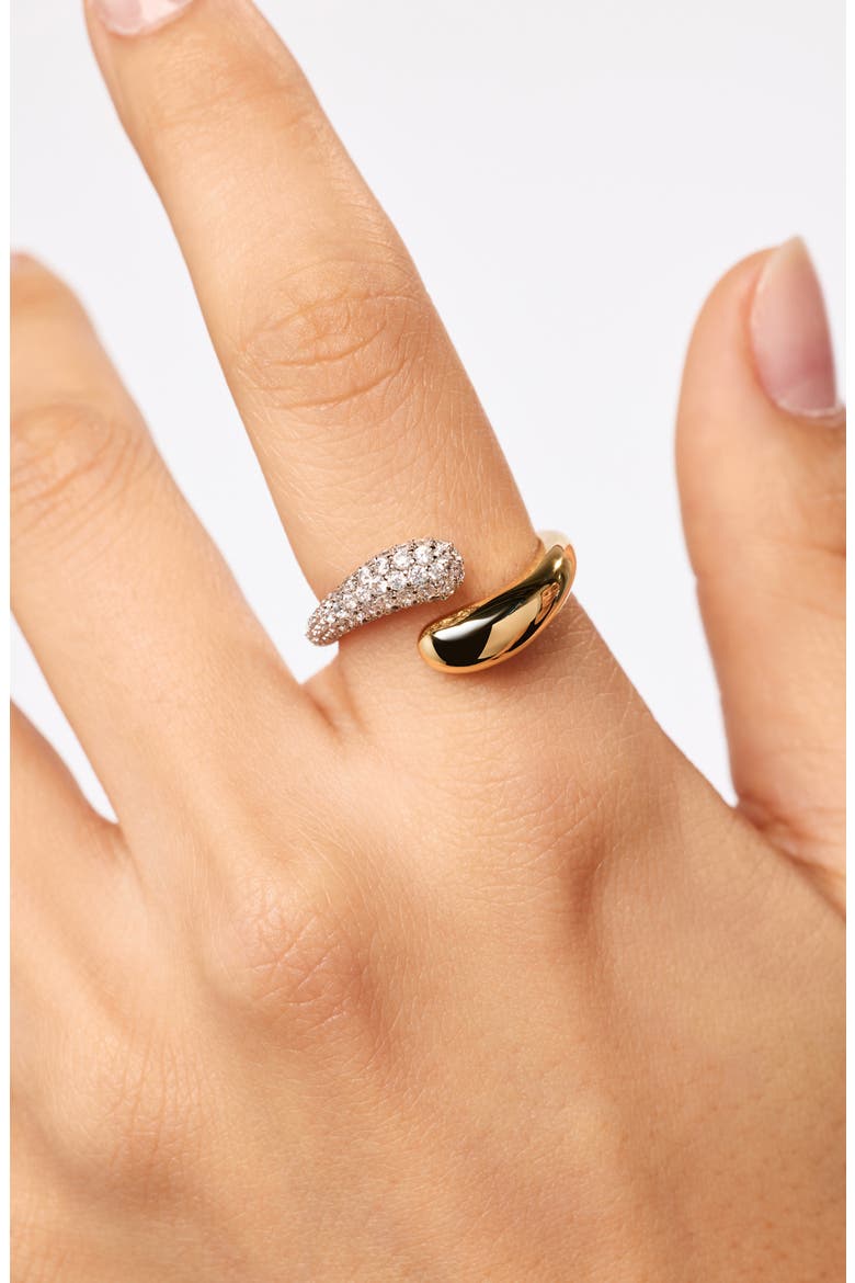 Toby Pavé Cubic Zirconia Bypass Ring, Alternate, color, GOLD / CLEAR