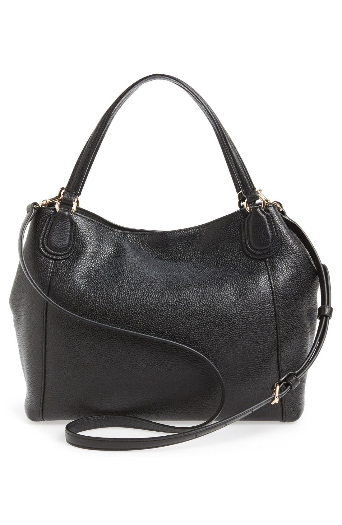'Edie 28' Pebbled Leather Shoulder Bag, Alternate, color, BLACK