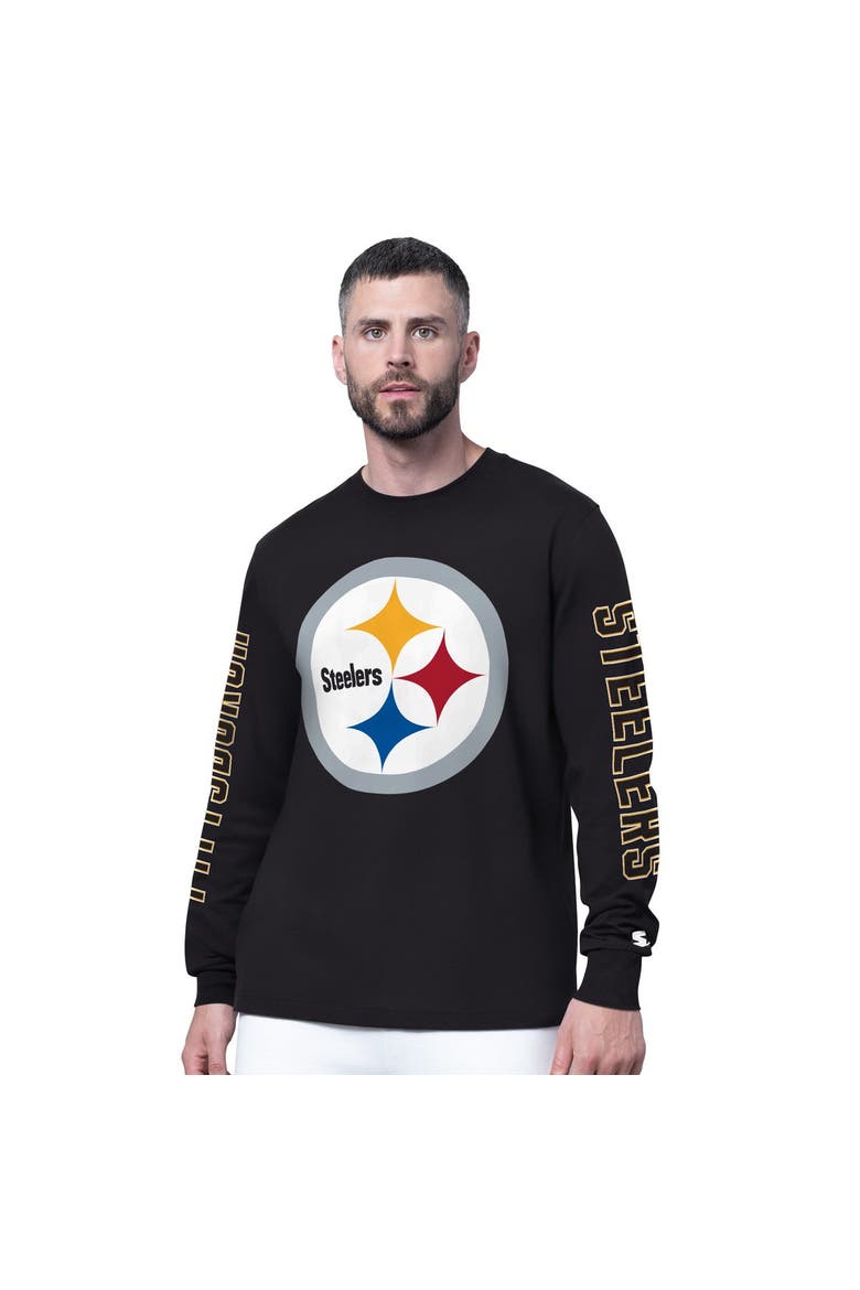Men's Starter Black Pittsburgh Steelers Clutch Hit II Long-Sleeve T-Shirt, Main, color, Black
