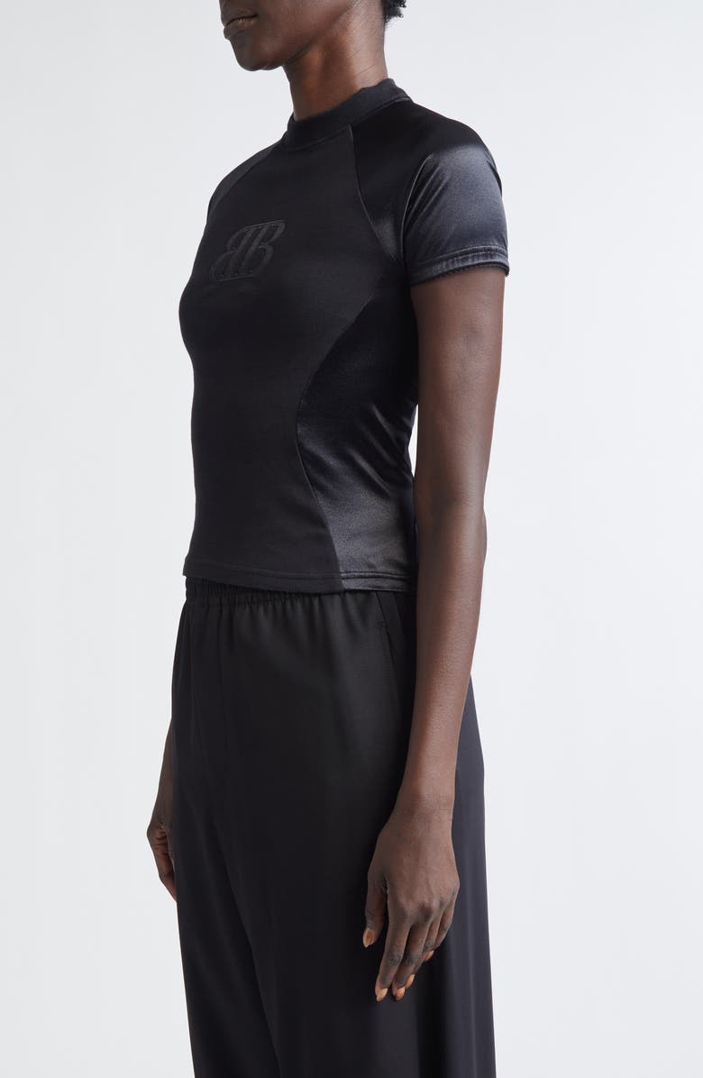 Balenciaga Nano BB Logo Mixed Media Fitted Graphic T-Shirt, Alternate, color, 1000 Black