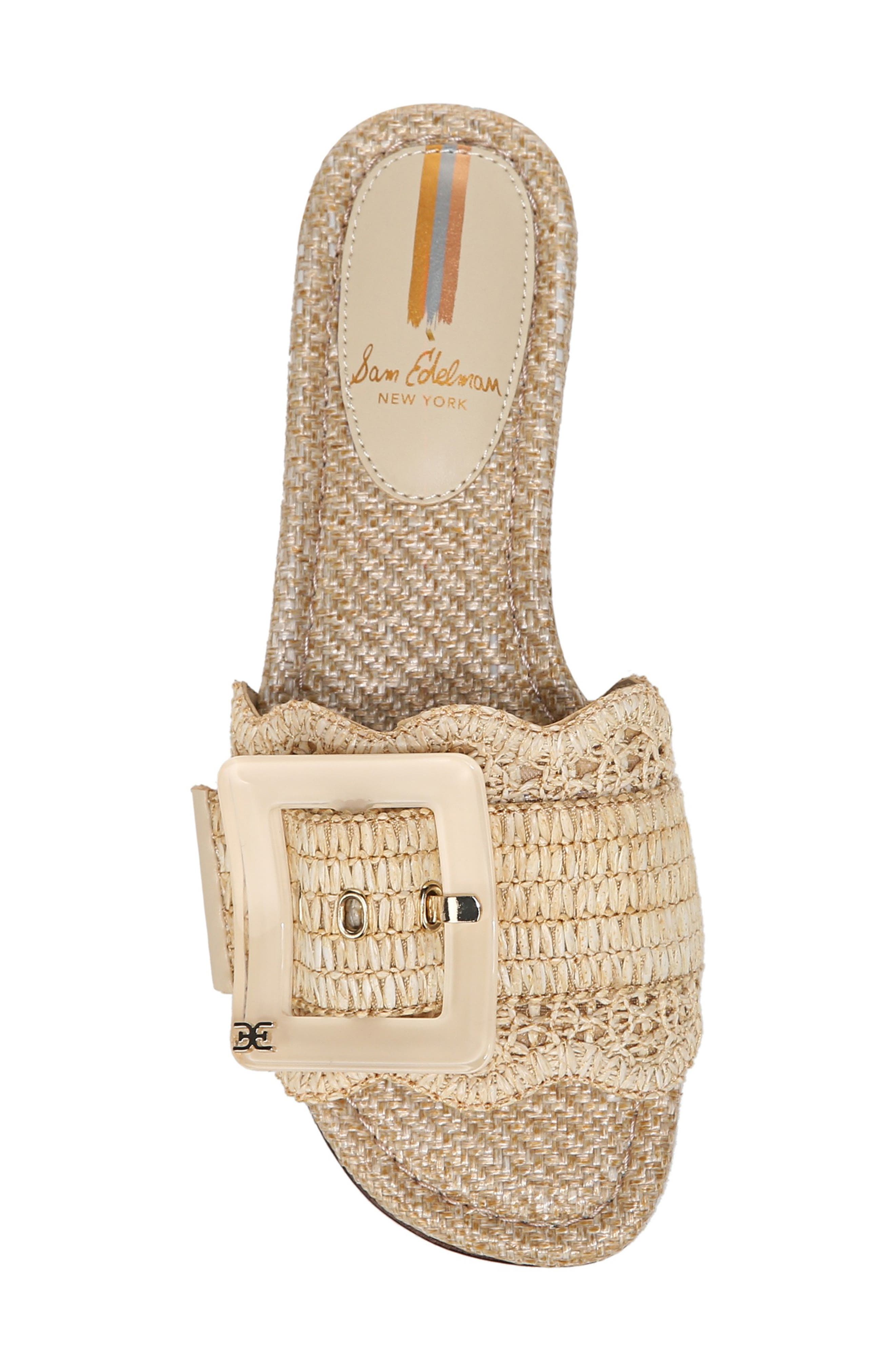 Sam Edelman Bambi Raffia Buckle Slide Sandal, Alternate, color, Natural
