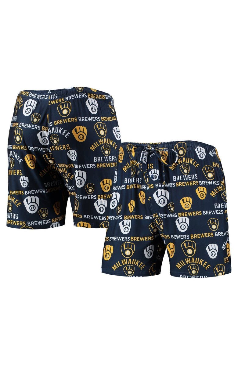 CONCEPTS SPORT Men's Concepts Sport Navy Milwaukee Brewers Flagship Allover Print Knit Jam Shorts, Main, color, 