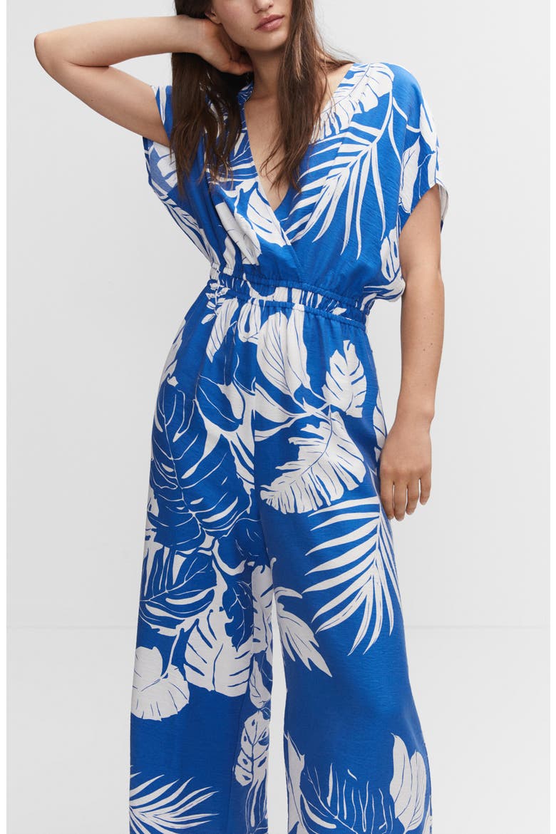 Tropical Palm Print Jumpsuit, Alternate, color, BLUE