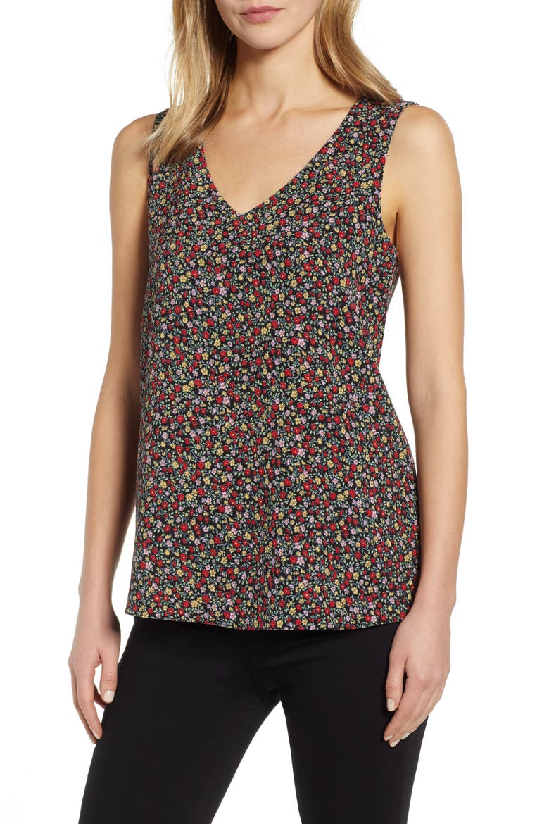 V-Neck Shell, Main, color, BLACK BOTANICAL