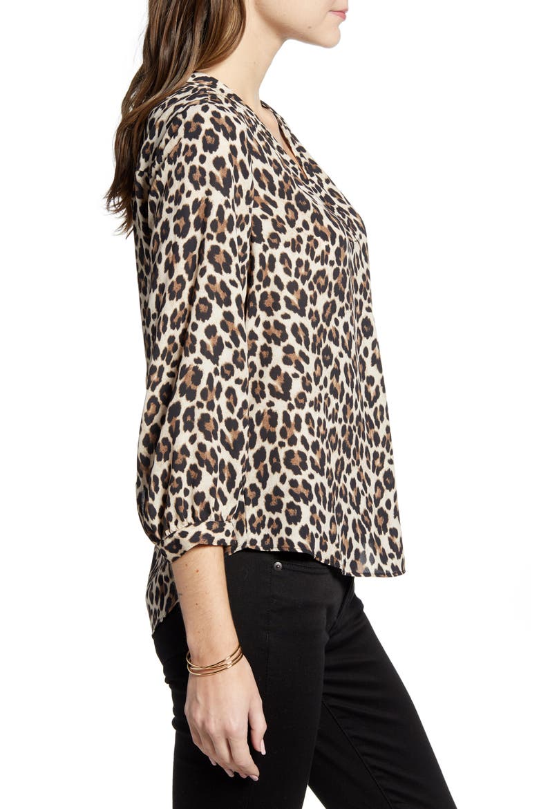 Leopard Print V-Neck Top, Alternate, color, RICH BLACK