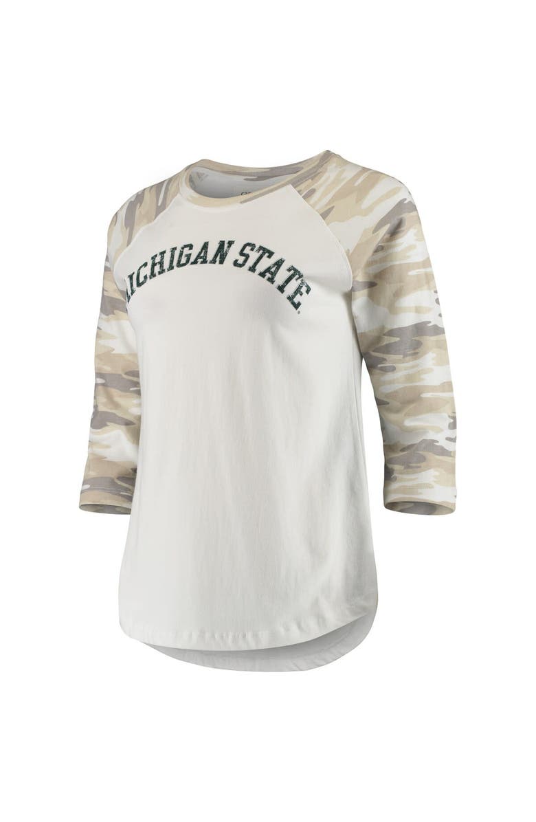 CAMP DAVID Women's White/Camo Michigan State Spartans Boyfriend Baseball Raglan 3/4-Sleeve T-Shirt, Alternate, color, White