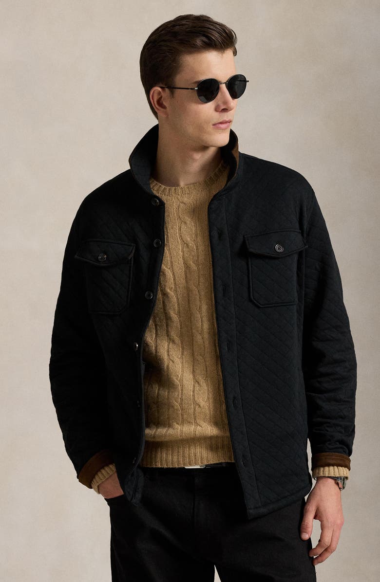 Polo Ralph Lauren Micro Quilted Cotton Button-Up Shirt Jacket, Alternate, color, Polo Black