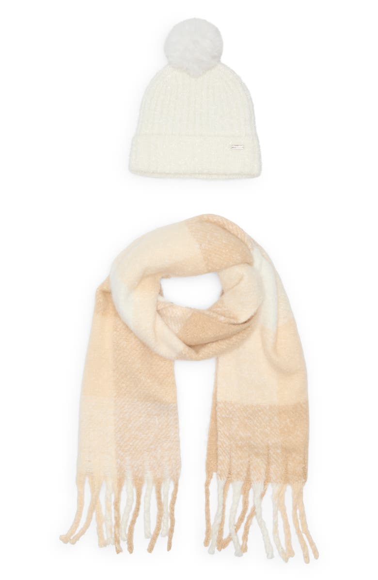 Steve Madden Fleece Scarf & Shimmer Beanie Gift Set, Alternate, color, Off White