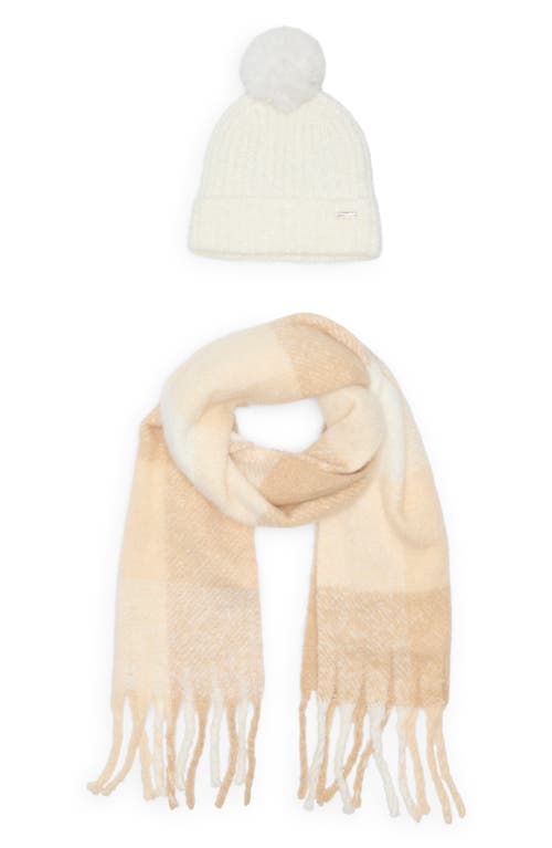 Steve Madden Fleece Scarf & Shimmer Beanie Gift Set In White