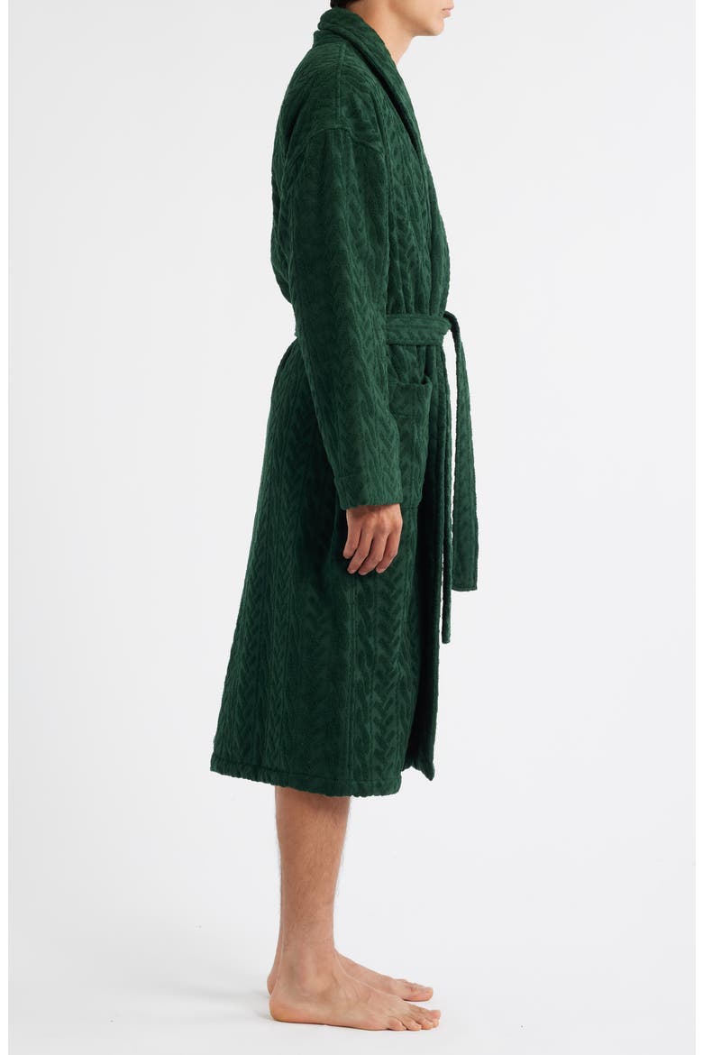 Textured Cotton Terry Cloth Shawl Collar Robe, Alternate, color, PINE GREEN