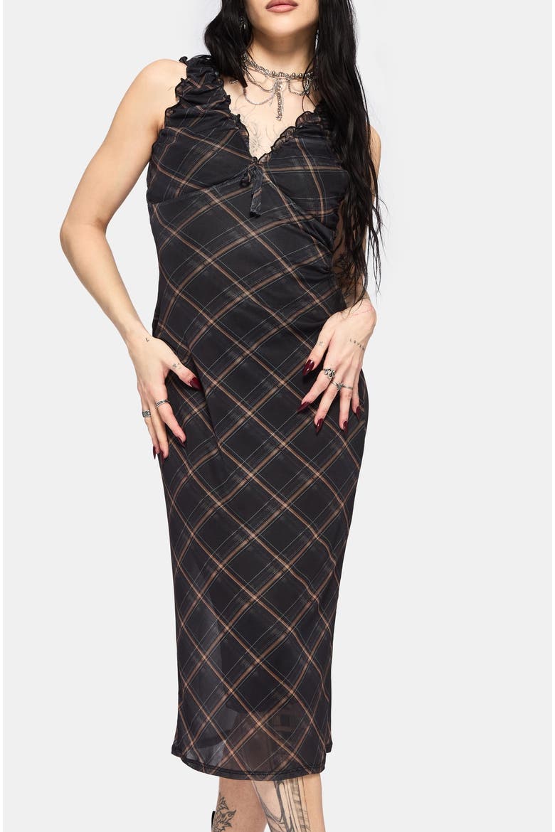Sorrowelle Checked Mesh Midi Dress, Alternate, color, Black