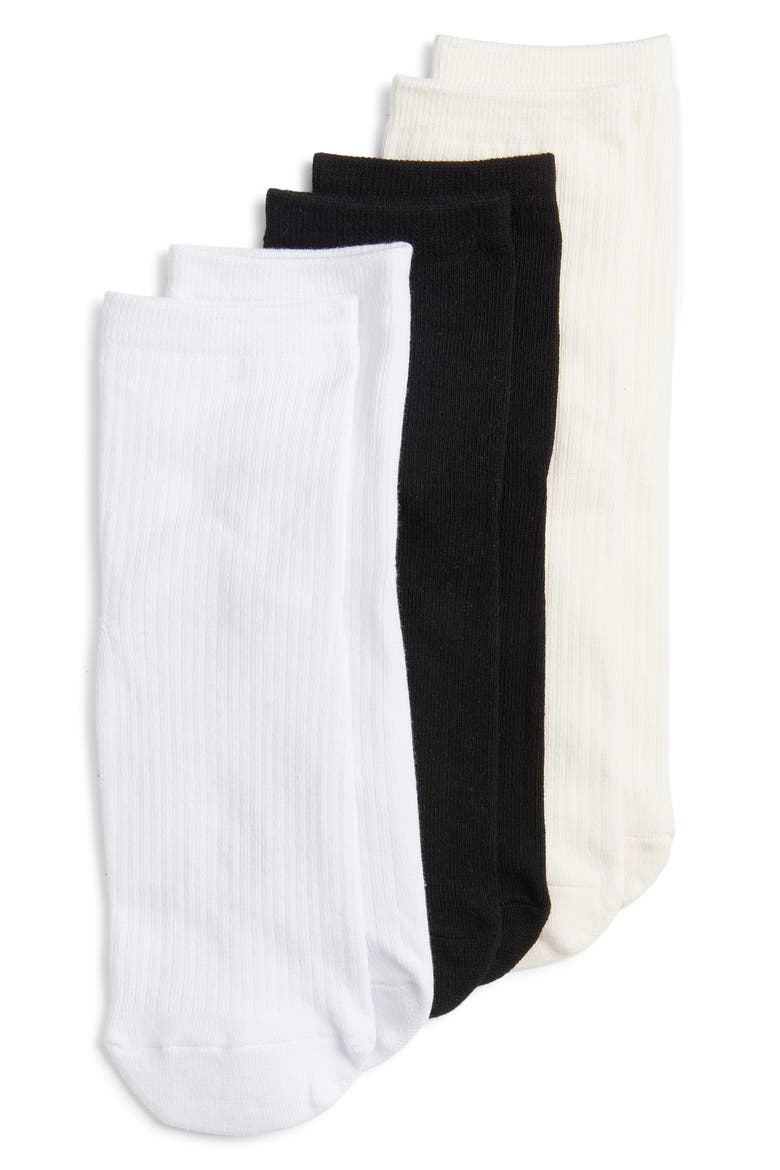 Assorted 3-Pack Rib Ankle Socks, Main, color, BLACK, CREAM, WHITE