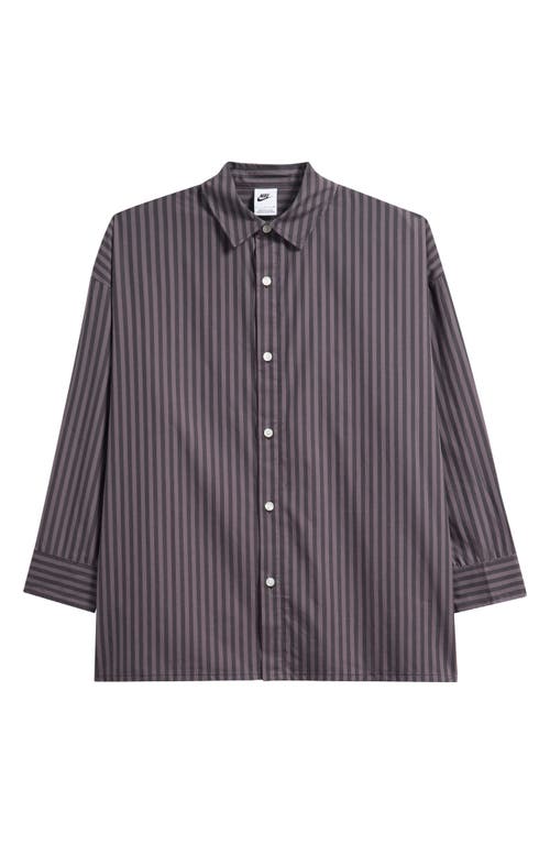 Nike Sportswear Stripe Button-up Shirt In Gray