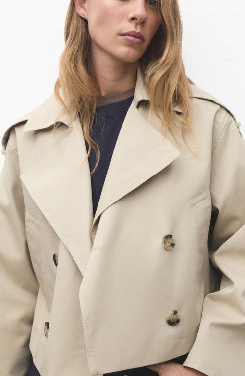 Mango Double Breasted Crop Trench Coat In Neutral