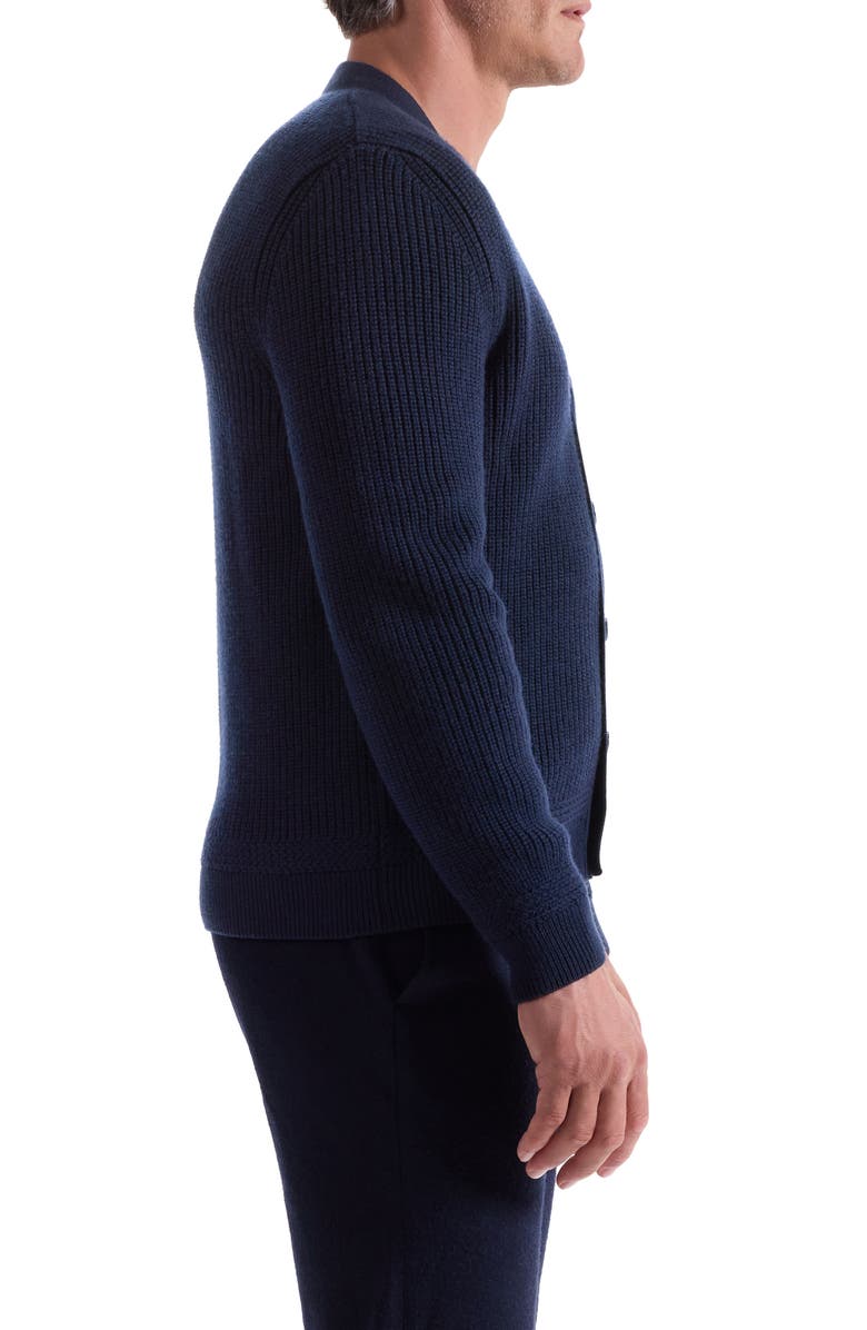 Bugatchi Rib Merino Wool Cardigan, Alternate, color, Navy