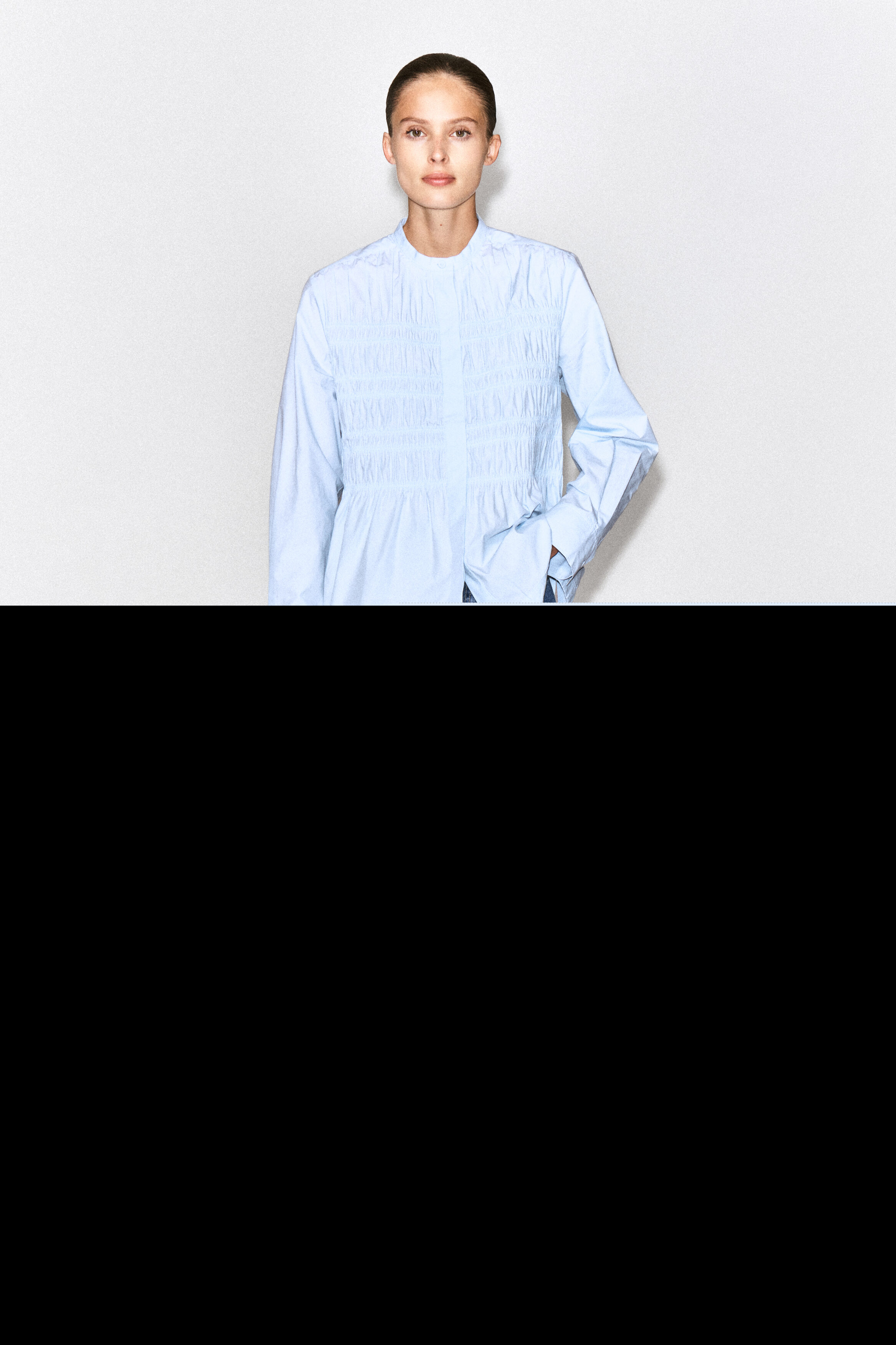 Ruched Cotton Blouse, Alternate, color, BLUE