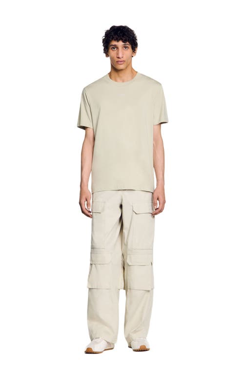 Sandro Cotton T-shirt With Logo In Light Kaki.