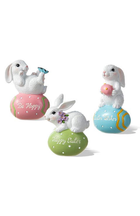Set of 3 Easter Resin Bunny Table Decor