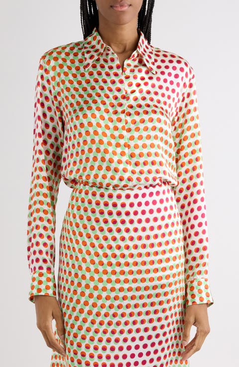 Chowy Optical Layered Polka Dot Silk Button-Up Shirt