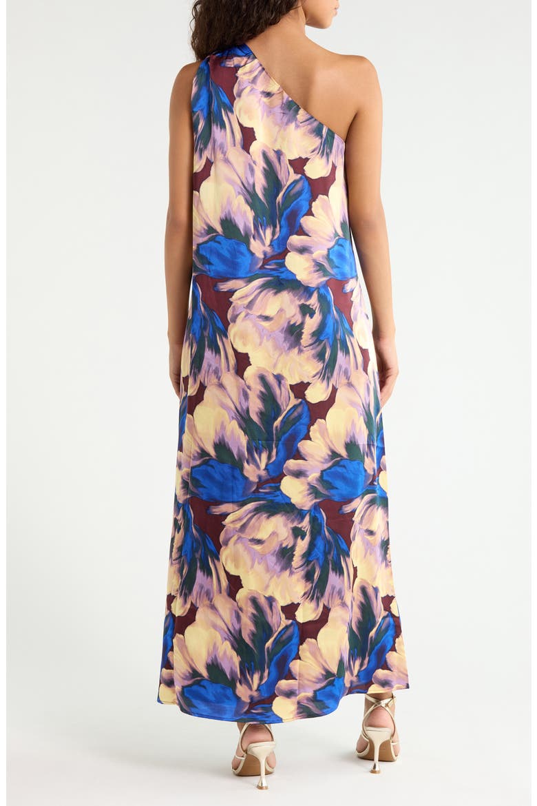 Glena Pleated One-Shoulder Maxi Dress, Alternate, color, BURGUNDY-MULTI