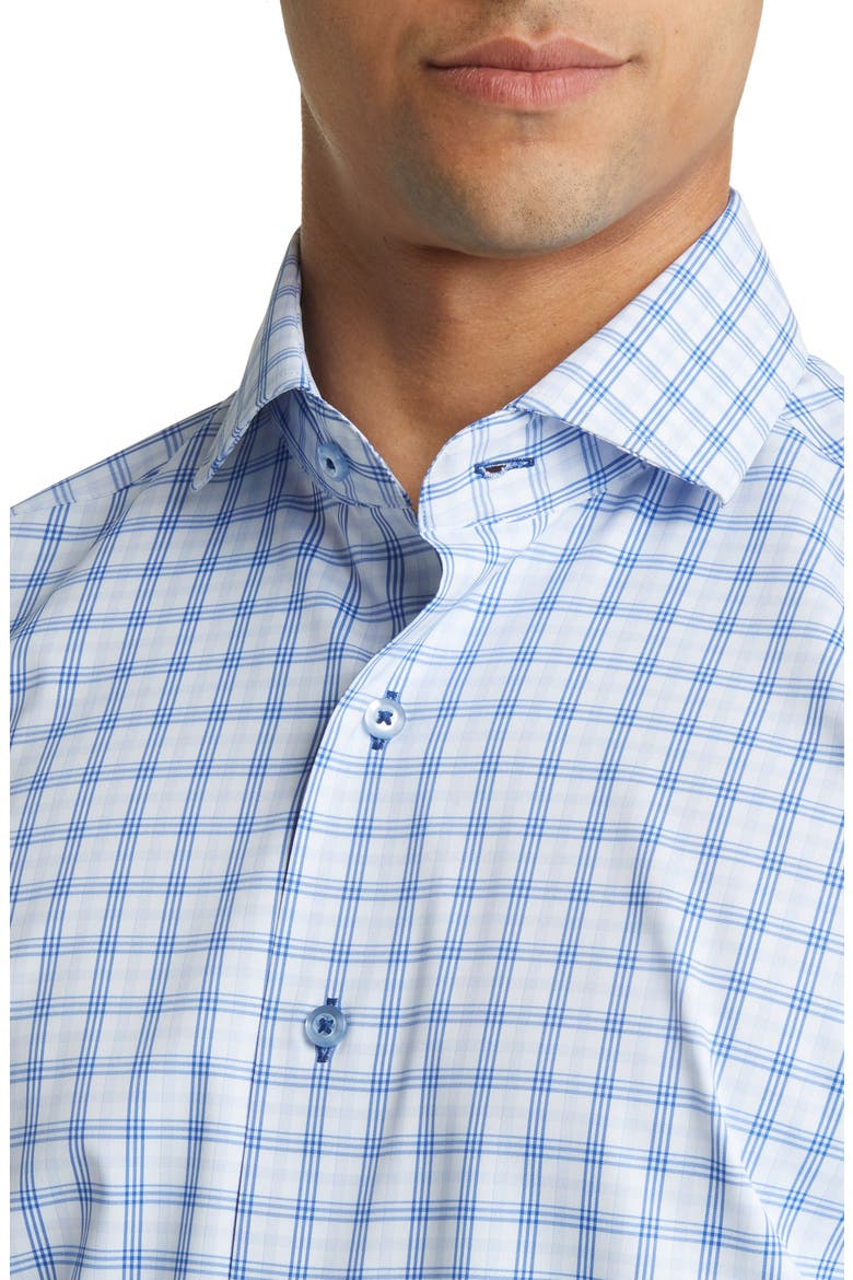 Trim Fit Textured Check Stretch Dress Shirt, Alternate, color, LIGHT BLUE