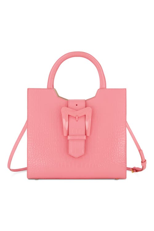 Mac Duggal Crocodile Leather Buckle Detail Medium Tote Bag In Hibiscus