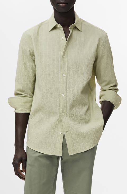 Regular Fit Textured Stripe Button-Up Shirt