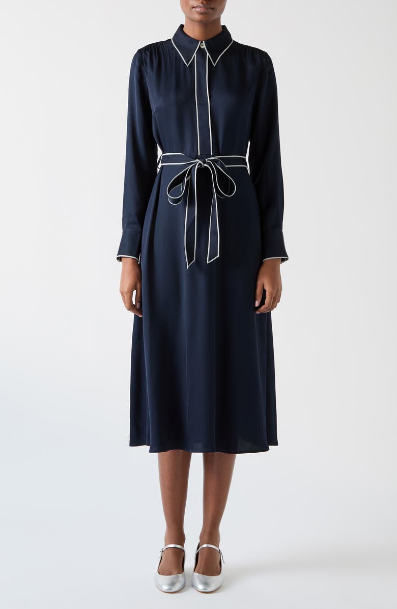 LK Bennett Elise Tie Waist Long Sleeve Maxi Shirtdress, Main, color, 