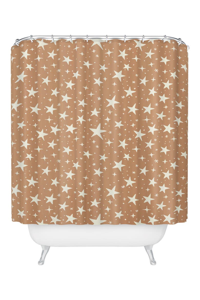 Star Print Shower Curtain, Main, color, BROWN