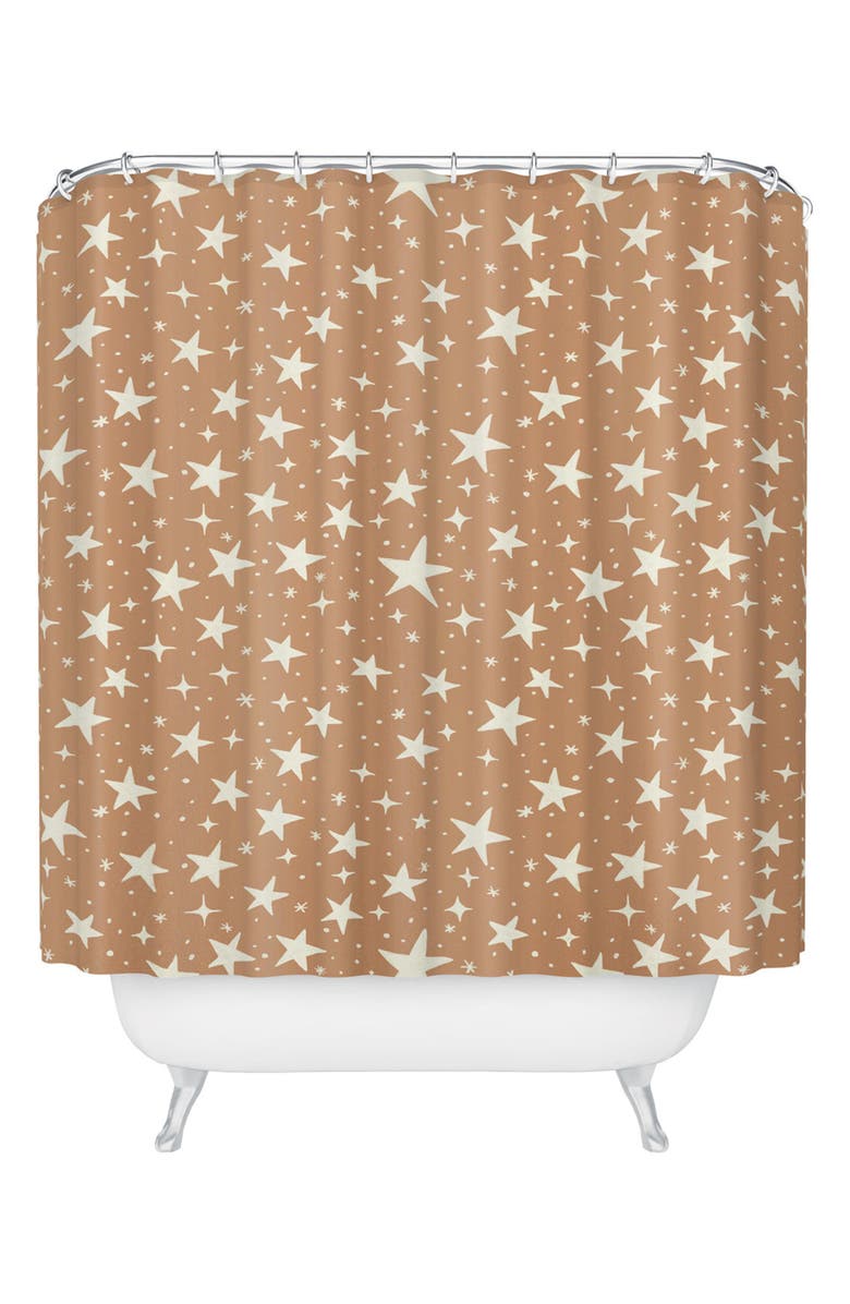 Deny Designs Star Print Shower Curtain, Main, color, Brown