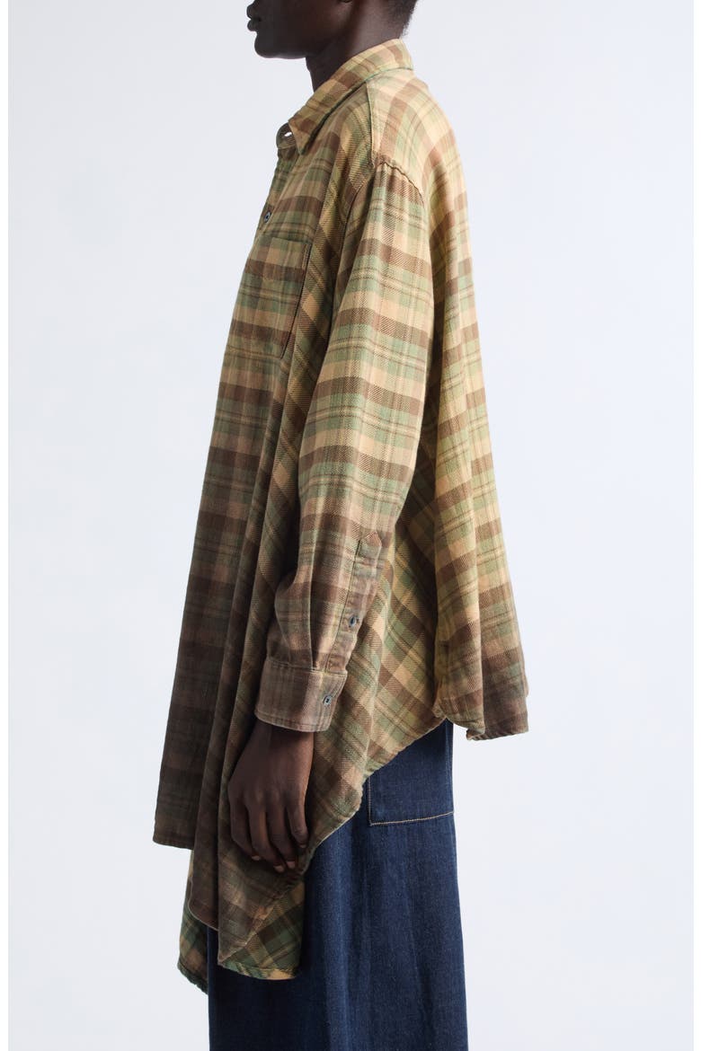 Draped Front Ombre Plaid Shirt, Alternate, color, KHAKI TO BROWN OMBRE PLAID