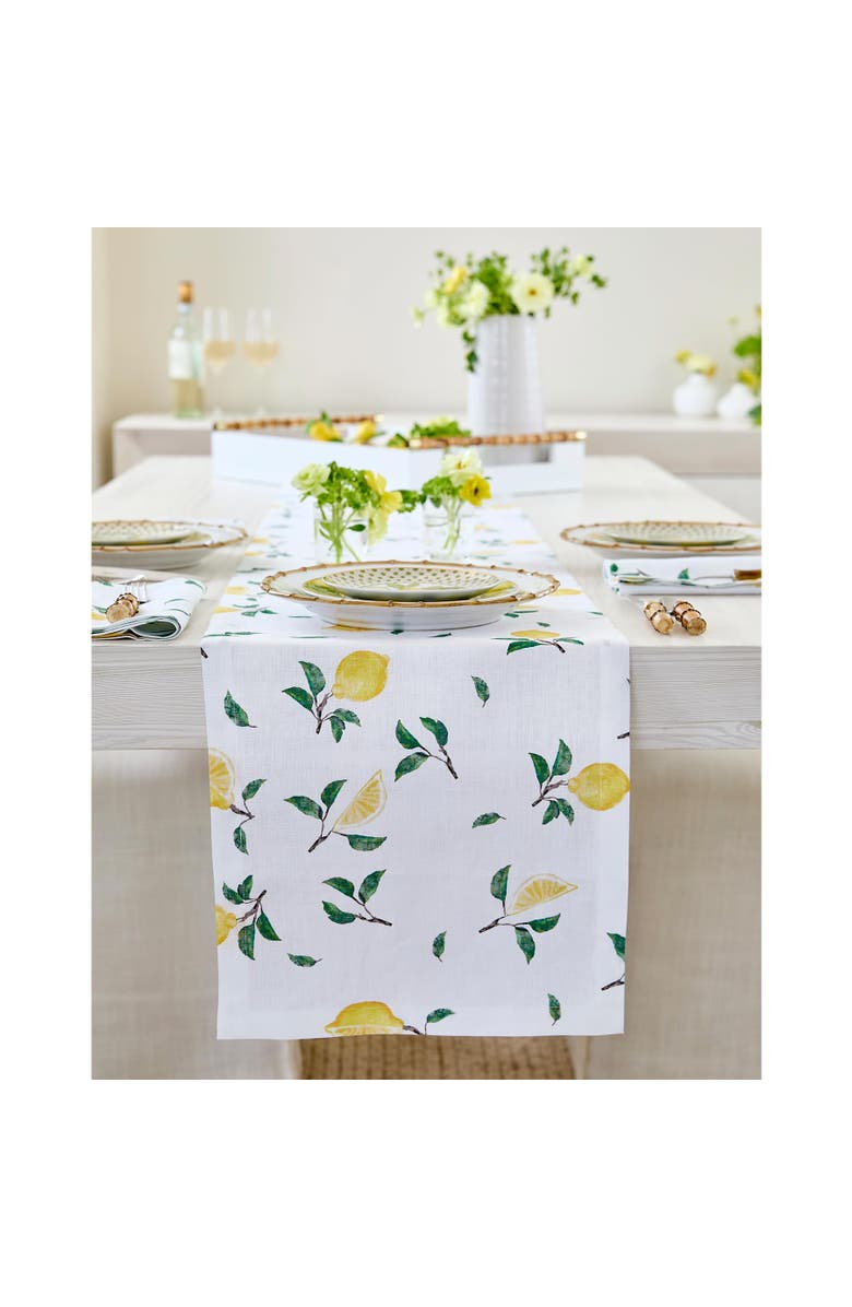 Solino Home Linen Table Runner - Botanical Lemon, Main, color, Botanical Lemon/White