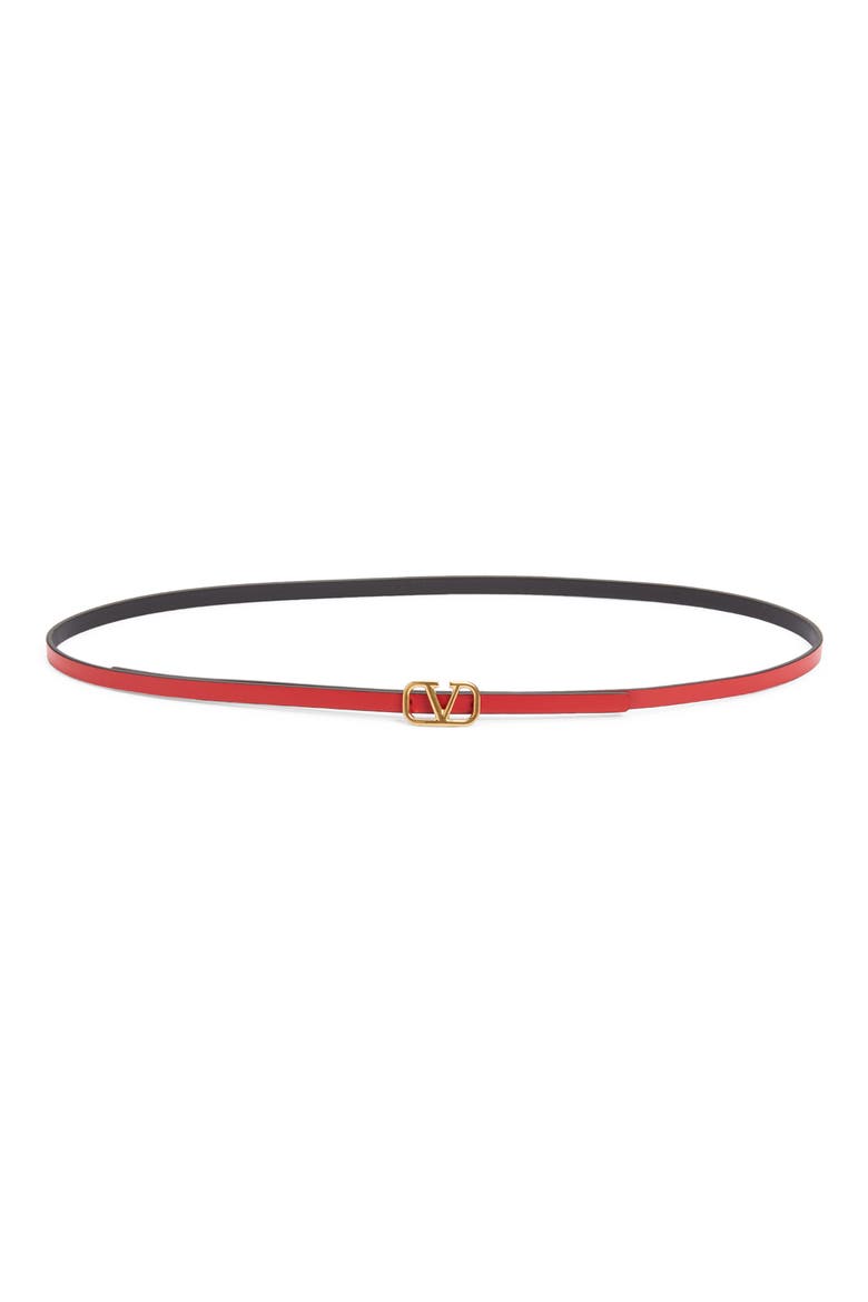 VLOGO Buckle Reversible Skinny Leather Belt, Alternate, color, BLACK/ RED