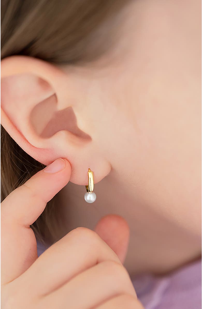 In Season Jewelry 14k Gold Tiny Pearl Hoops, Alternate, color, White