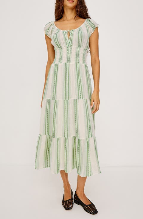 Daria Stripe Smocked Waist Midi Dress