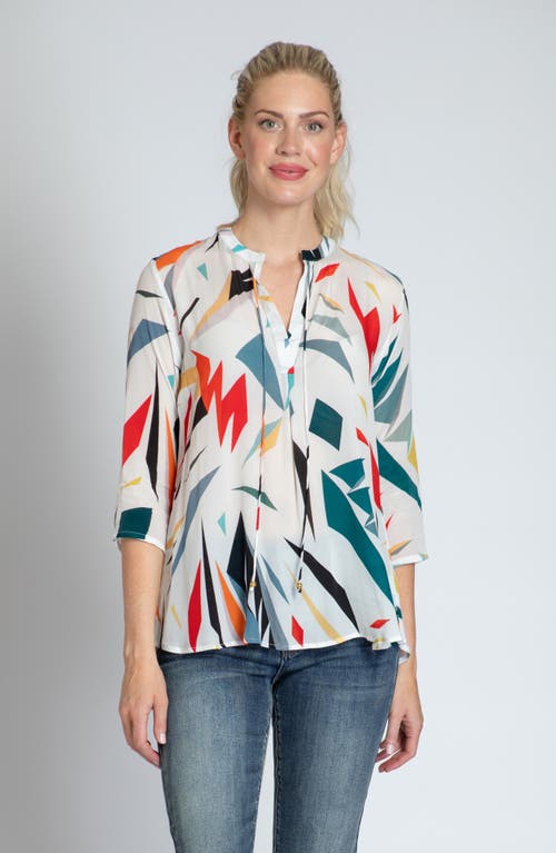 Apny Tie Neck Top In Red Multi