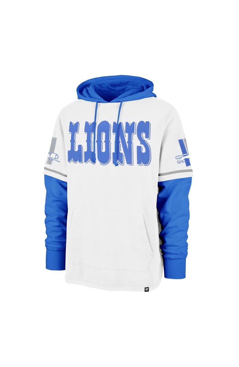 '47 Men's '47 White Detroit Lions Throwback Shortstop Pullover Hoodie, Alternate, color,