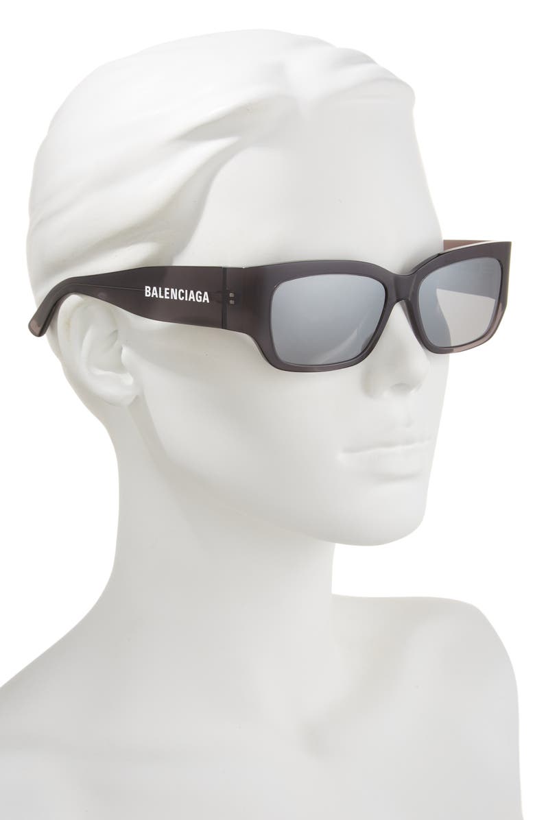 Balenciaga Rectangular Sunglasses, Alternate, color, Black Transparent/ Grey