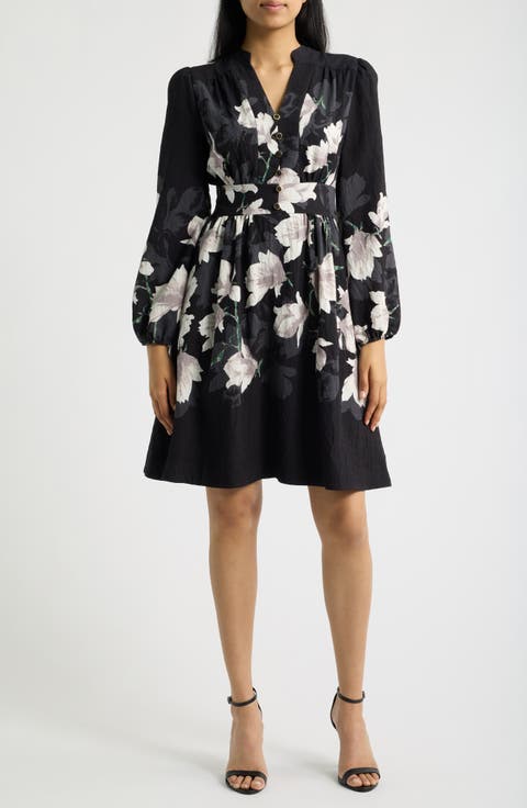 Placement Print Long Sleeve Dress