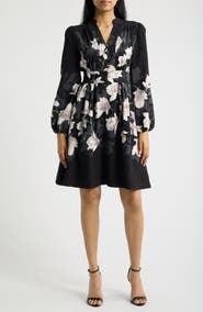 Tahari ASL Placement Print Long Sleeve Dress