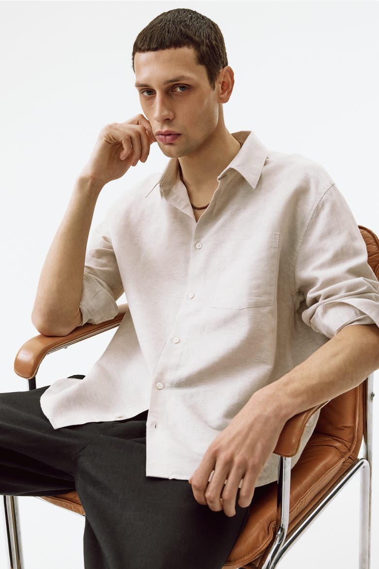 Relaxed-fit Linen-blend Shirt, Alternate, color, Light beige