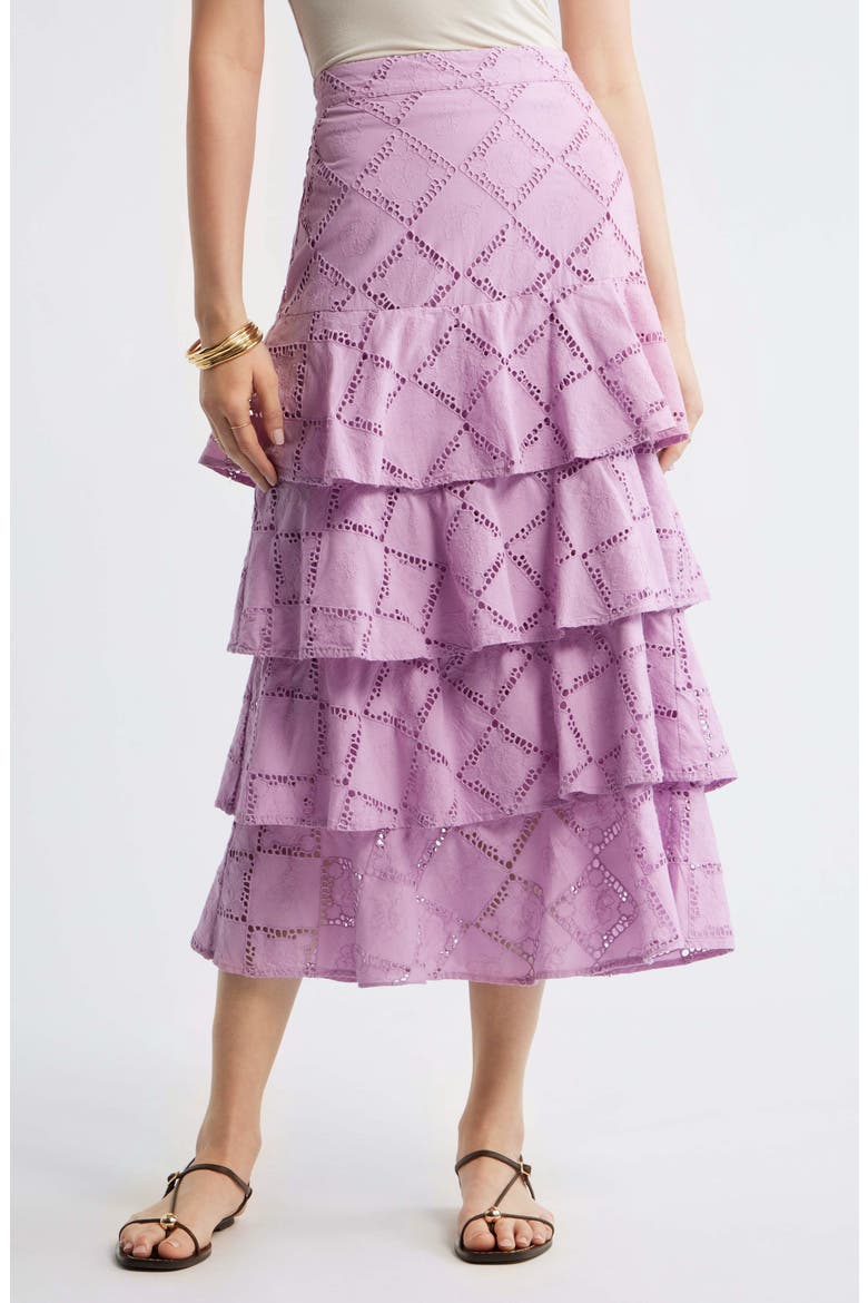 Tiered Eyelet Embroidered Maxi Skirt, Main, color, PINK GALE