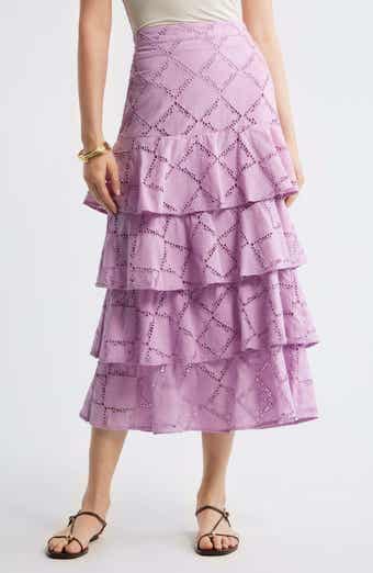 Tiered Eyelet Embroidered Maxi Skirt