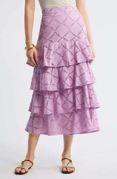 Tiered Eyelet Embroidered Maxi Skirt