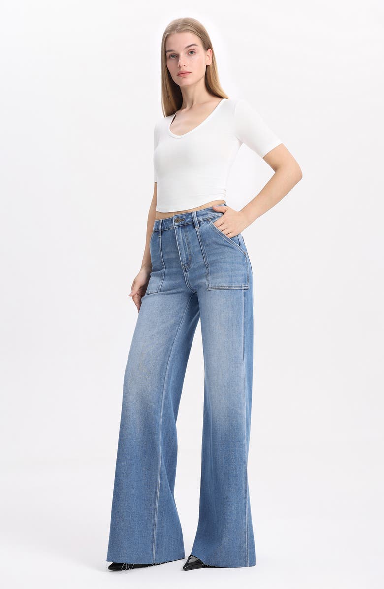 Bayeas Raw Hem High Waist Super Wide Leg Utility Jeans, Alternate, color,