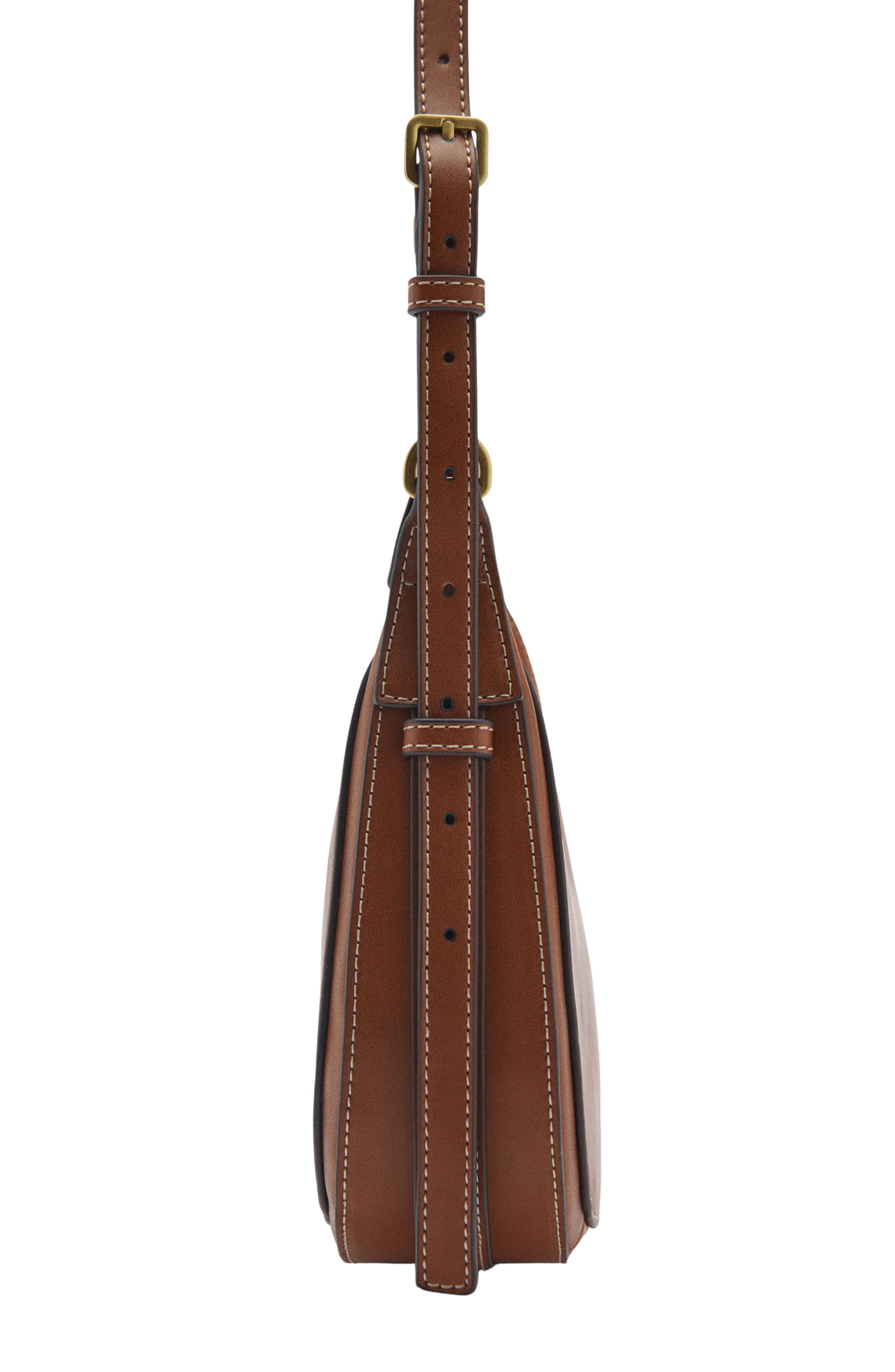 MANGO Oval Faux Leather Shoulder Bag, Alternate, color, Leather