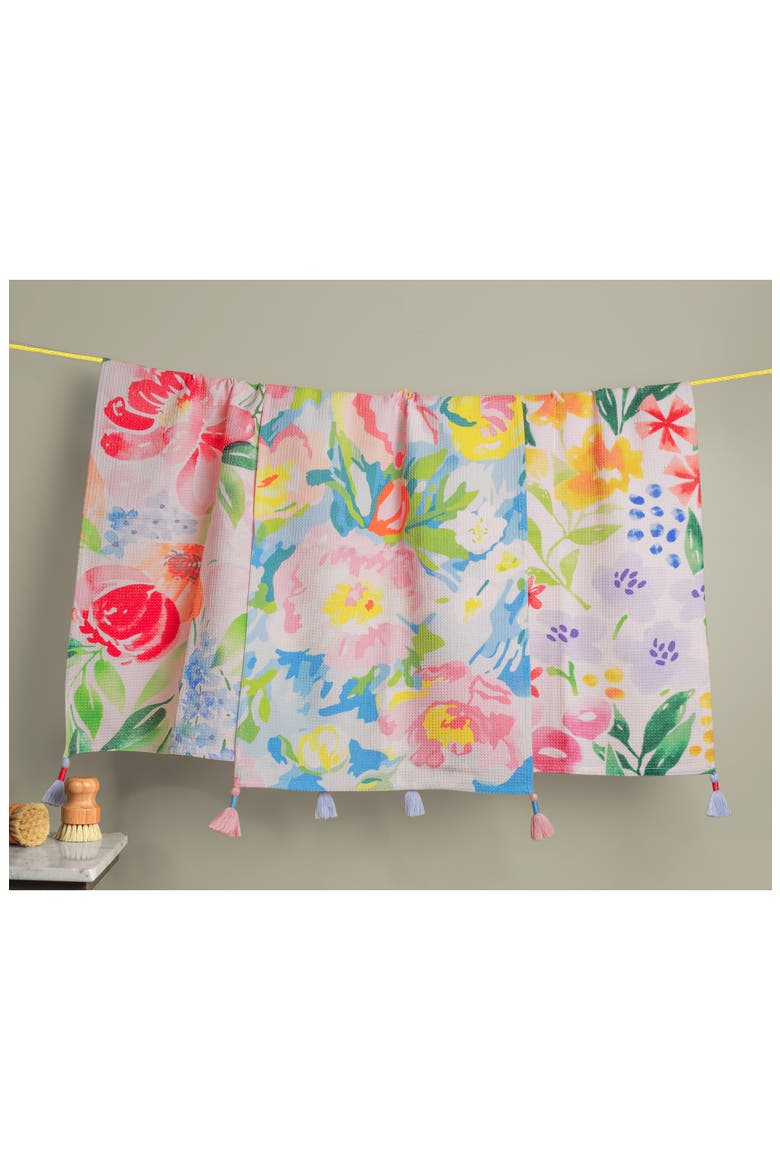 Set of Three The Secret Garden Kitchen Towels, Alternate, color, WATERCOLOR MULTI / WHITE