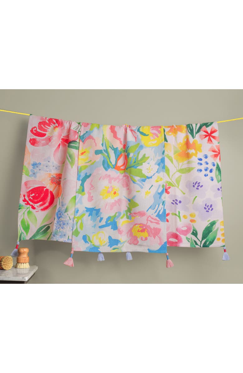 Tiramisu Set of Three The Secret Garden Kitchen Towels, Alternate, color, Watercolor Multi / White