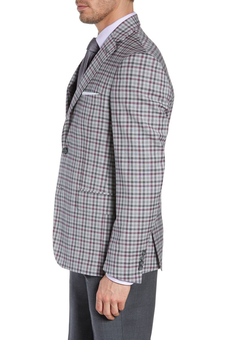 Traditional Fit Check Sport Coat, Alternate, color, GREY ALLOY BURGUNDY PLAID